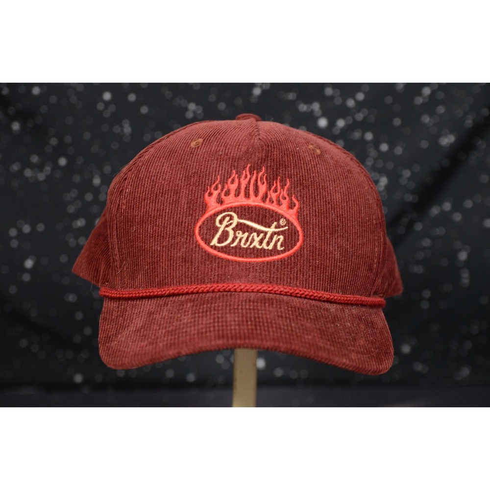 Brixton Hat Cap Mens One Size Red Corduroy Snapback Flame Logo Embroidered